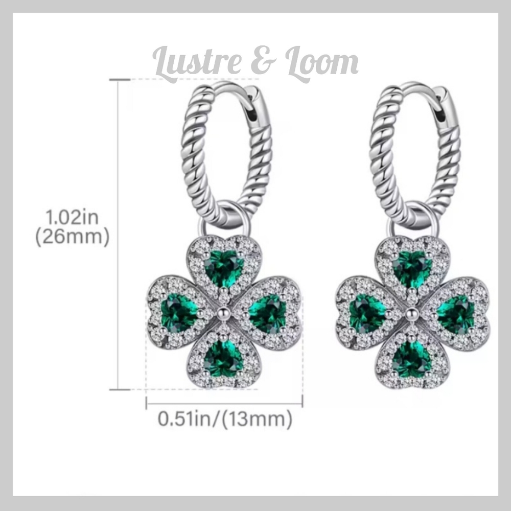 Silver and Green Clover Earrings - Picture 4 of 5